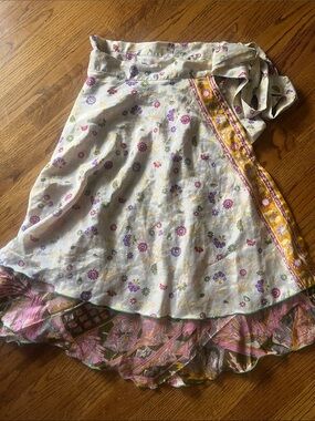 Floral Wrap 80% silk reversible Gypsy boho skirt M